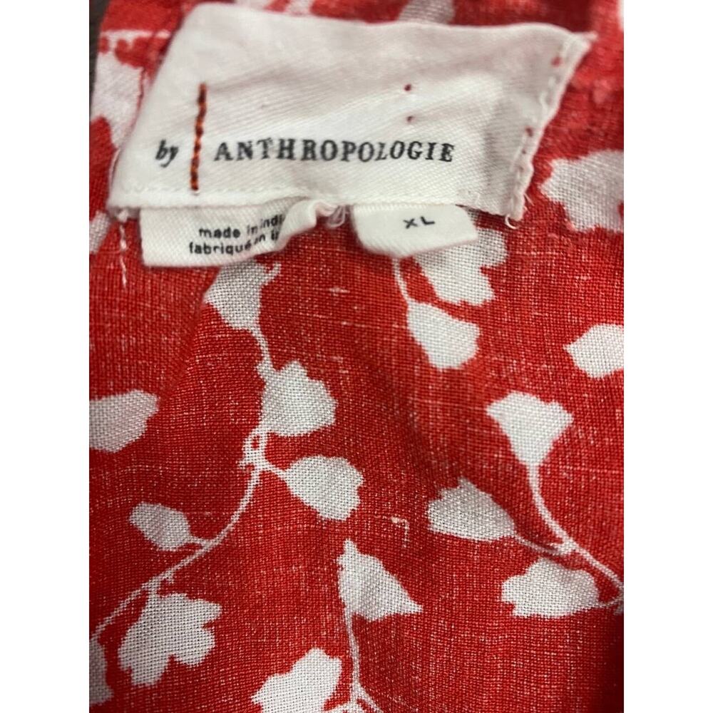 Anthropologie Short Sleeve Length Somerset Romper Linen Red White SZ XL A000408 - Picture 5 of 7